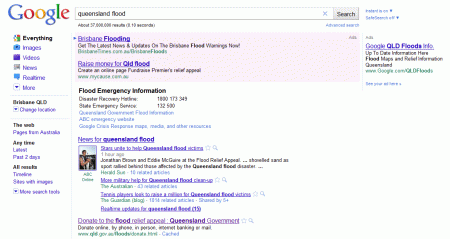 Queensland Flood Search Engine Result Page