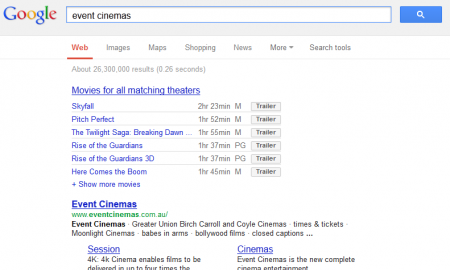 Movie Times on Google